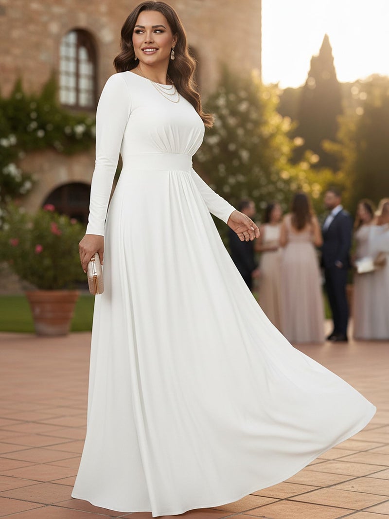 KOH KOH Womens Long Full Sleeve Sleeves Flowy Empire Waist Fall Winter Modest Formal Floor Length Abaya Muslim Bridesmaid Bridal Gown Gowns Maxi Dress Dresses, Ivory White S 4-6 - Image 3